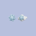 Pastel snowflake cloud stud earrings, handmade minimalist winter jewelry in soft blue and lavender tones