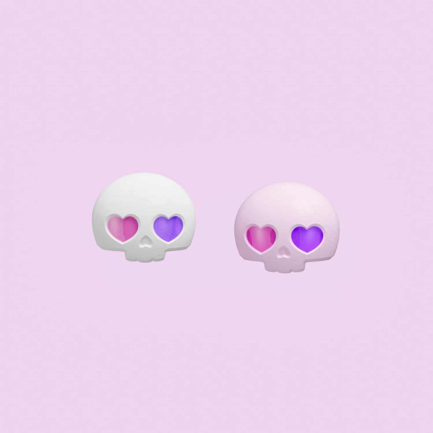 Cute pastel skull stud earrings with heart-shaped eyes, handmade spooky kawaii jewelry worn on ear