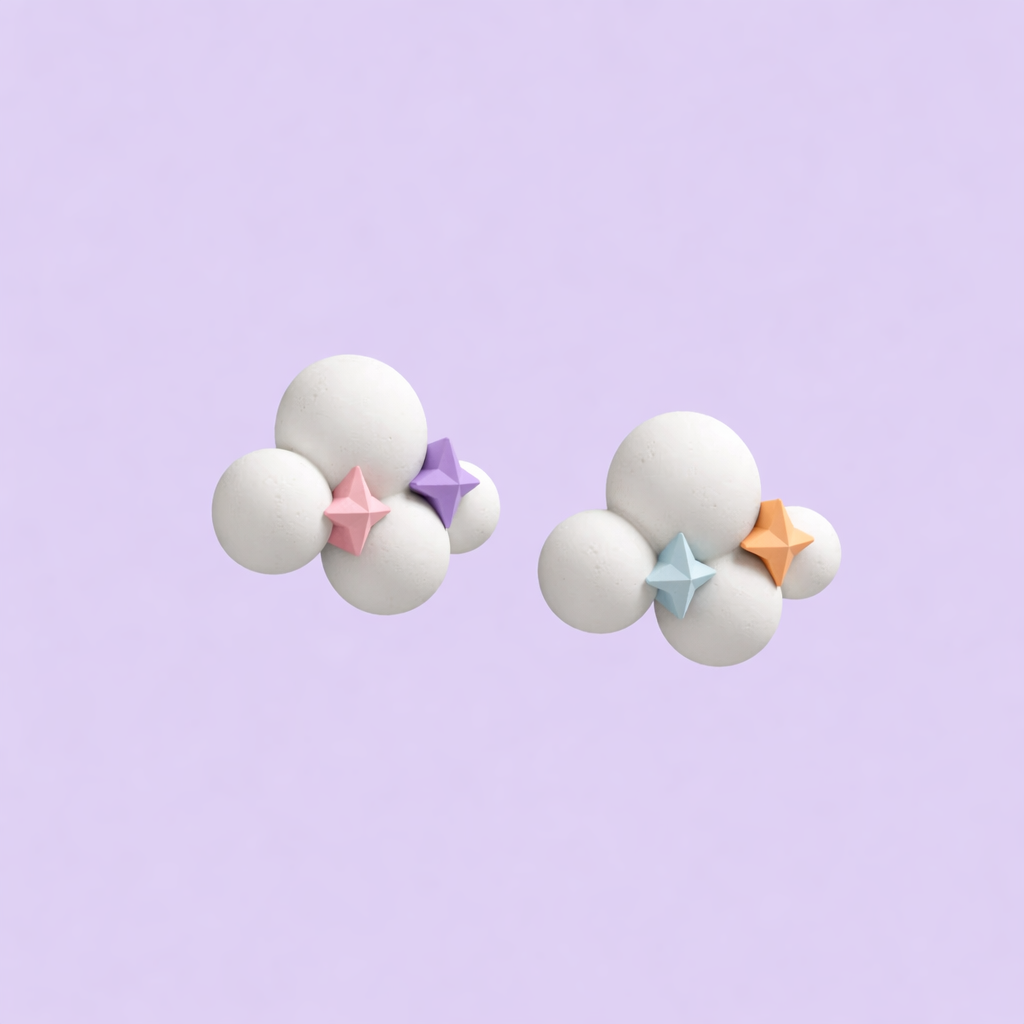 Pastel cloud-shaped acrylic earrings with small star details, lightweight resin jewelry worn on ear for size reference